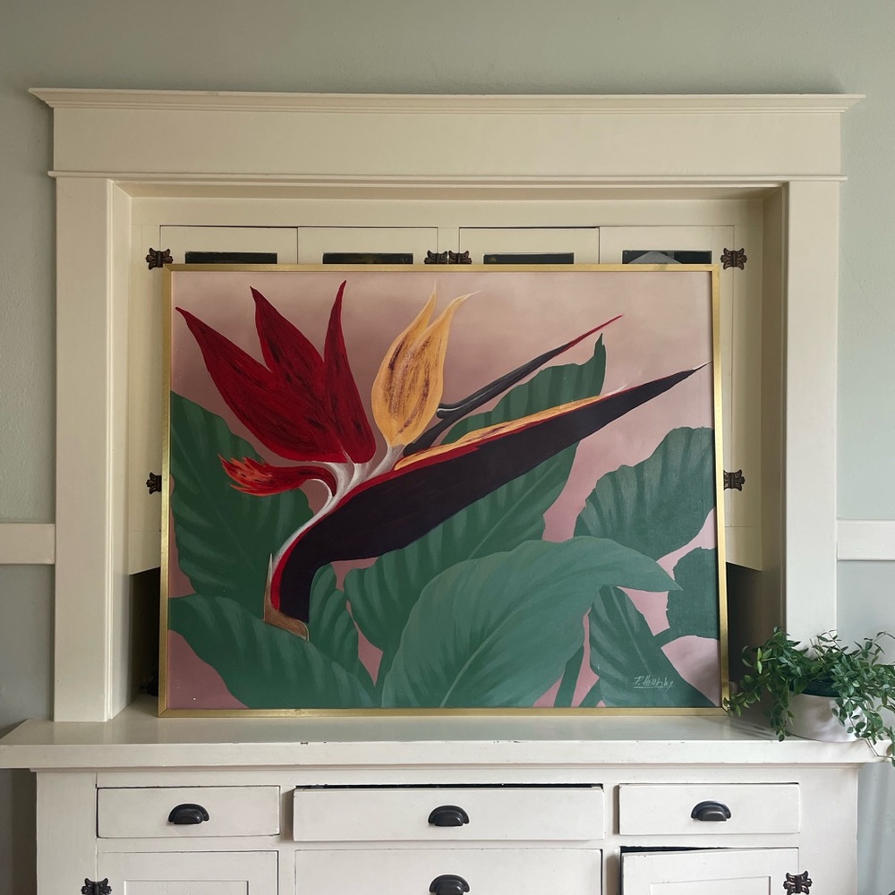 Large Vintage Tropical Foliage Painting